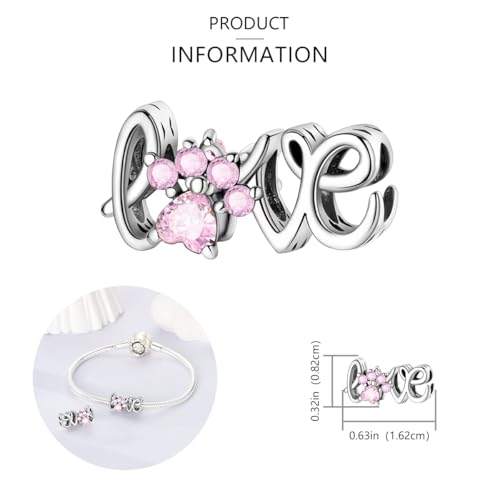925 Sterling Silver Charms for Bracelets and Necklaces Lipstick and Perfume High Heels Dangle Pendants Heart Butterfly Bead Charms Halloween Christmas Gift for Womens - style: Cat Paw Print Letter LOVE Charm