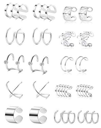 4-10 Pairs Stainless Steel Ear Cuff Helix Cartilage Clip On Wrap Earrings Fake Nose Ring Non-Piercing Adjustable - color: A0:10 Pairs, Silver
