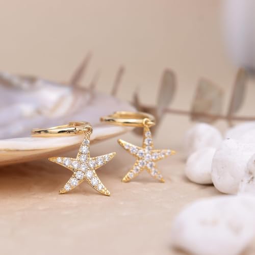 Jean Beau Drop Hoop Earrings for Women, Fasion Jewelry Gift - color: Gold Starfish