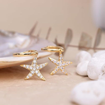 Jean Beau Drop Hoop Earrings for Women, Fasion Jewelry Gift - color: Gold Starfish