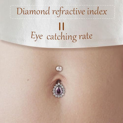 AROWRO Gold Belly Button Ring G23 Titanium Hypoallergenic 14G belly ring for Women Men Teardrop Navel Piercing Jewelry 10mm Barbell With Cubic Zircon - color: Sliver+Purple CZ