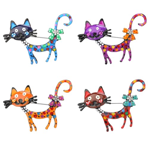 Highergo 4 Pcs Vintage Rhinestone Brooch Pin for Women Fashion Cute Colorful Crystal Brooches Lapel Pins Retro Aesthetic Jewelry for Girls Hats Collars Dress Birthday Party Jewelry Souvenir - style: Cartoon Cat