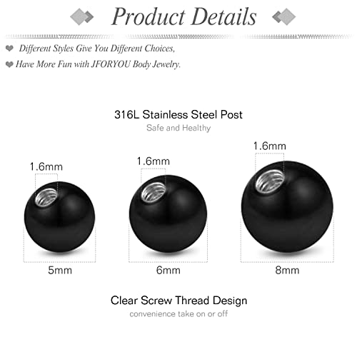 JFORYOU 14G Replacement Balls for Piercing Jewelry 18Pcs Externally Threaded Surgical Steel Balls Industrial Barbell Tongue Nipple Navel Belly Button Piercing Rings Parts 5MM-8MM - color: 14G-5mm/6mm/8mm-Black Tone