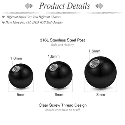 JFORYOU 14G Replacement Balls for Piercing Jewelry 18Pcs Externally Threaded Surgical Steel Balls Industrial Barbell Tongue Nipple Navel Belly Button Piercing Rings Parts 5MM-8MM - color: 14G-5mm/6mm/8mm-Black Tone