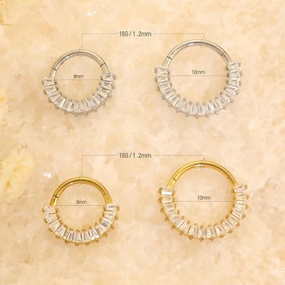 Cartilage Daith Earrings For Women Small 14K Gold Plated Hoop Hypoallergenic Helix Piercing Huggie Surgical Steel Diamond Implant Cubic Zirconia Prom Gift Jewelry - color: Style4-Silver, size: 16g-8mm