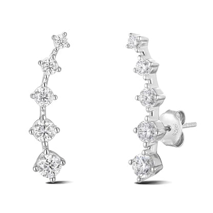 Moissanite 20mm Butterlfy/Flower/Leaf/Bezel Crawler Stud Earrings for Women, 925 Sterling Silver with Gold Plated, Hypoallergenic Cartilage Earrings, Valentines Birthday Anniversary Wedding Gift - color: Round - White Gold