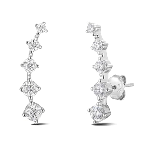 Moissanite 20mm Butterlfy/Flower/Leaf/Bezel Crawler Stud Earrings for Women, 925 Sterling Silver with Gold Plated, Hypoallergenic Cartilage Earrings, Valentines Birthday Anniversary Wedding Gift - color: Round - White Gold