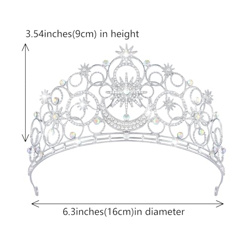 Crystal Crowns for Women, Crystal Bubble TiaraBride Royal Queen Headband Princess Headpieces for Women Bridal Wedding Prom Birthday Party Crowns - color: Silver Star & Moon Crown