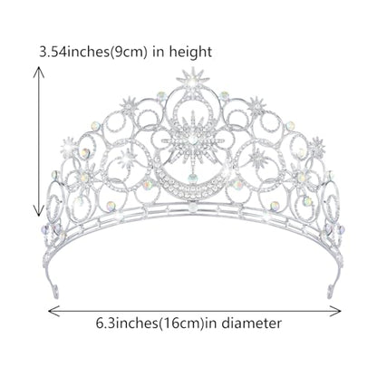 Crystal Crowns for Women, Crystal Bubble TiaraBride Royal Queen Headband Princess Headpieces for Women Bridal Wedding Prom Birthday Party Crowns - color: Silver Star & Moon Crown
