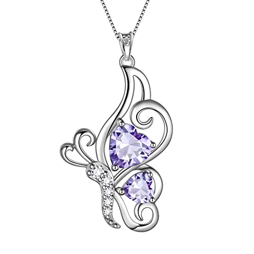 Butterfly Heart Necklace Birthstone Pendant Necklace Earrings Bracelet Women 925 Sterling Silver Animal Butterflies Birthstone Pendant Crystal Birthday Jewelry Wedding Gift - color: F.June-necklace