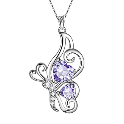 Butterfly Heart Necklace Birthstone Pendant Necklace Earrings Bracelet Women 925 Sterling Silver Animal Butterflies Birthstone Pendant Crystal Birthday Jewelry Wedding Gift - color: F.June-necklace
