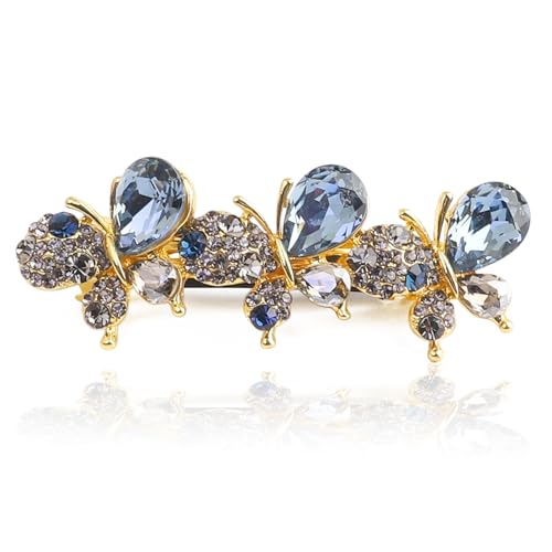 Elegant Crystal Butterfly Hair Barrette for Women, Blue | Medium Size, Sparkly Rhinestones - color: Blue