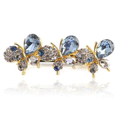 Elegant Crystal Butterfly Hair Barrette for Women, Blue | Medium Size, Sparkly Rhinestones - color: Blue
