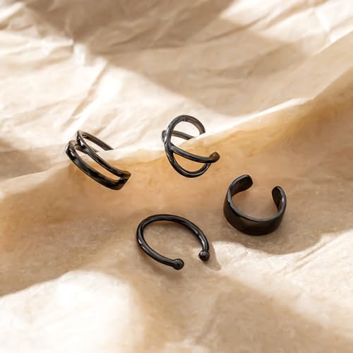 CHIC & ARTSY 925 Sterling Silver Ear Cuffs for Women, Non Piercing Clip On Cartilage Cuffs, Adjustable Fake Conch & Helix Earrings, Gold Plated & Oxidized Various Styles - color: ear cuff #7
