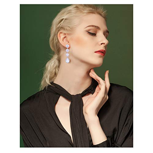 Women's Cubic Zirconia Bridal Earrings - Elegant Long Wedding Party Prom Earring for Bride Bridesmaids Crystal CZ Rhinestone Chandelier Statement Dangle Drop Earrings for girls - color: Clear-silver