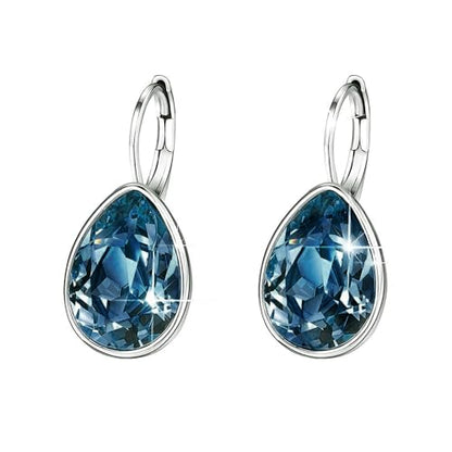 Xuping Jewelry Huggies Crystal Teardrop Earrings for Women Clear Crystals Leverback Silver Earring Fashion Party Jewelry Gifts - color: Navy Blue