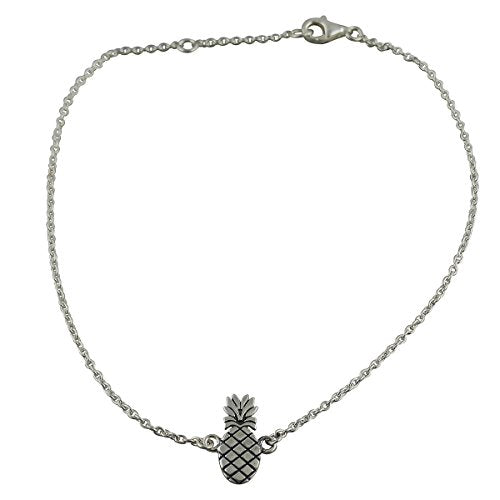 FashionJunkie4Life Sterling Silver Adjustable Link Anklet with Extension, Sterling Silver ankle bracelets for women, Summer bracelets, Foot Jewelry, Boho Jewelry for women - color: Pineapple
