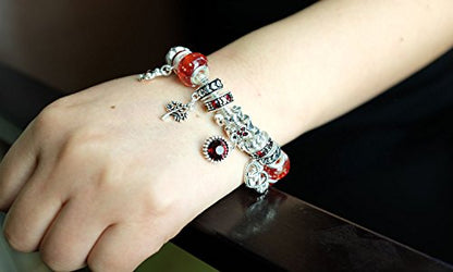 Falari Birthstone Bracelet Multi-Color Charm Beads Silvertone Birthday Gifts for Women - color: 01-January