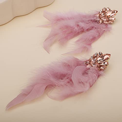 Denifery Long Feather Earrings Bohemian Earrings Multicolor Tassel Handmade Feather Earrings Dangling Earrings for Women (Light Purple) - color: Light Purple