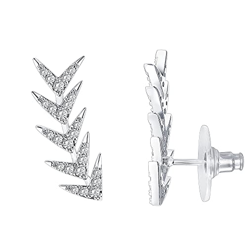 PAVOI 14K Gold Plated Cubic Zirconia Ear Crawler Earrings - Faux Diamond Ear Climber Fashion Earrings for Women - style: Arrow