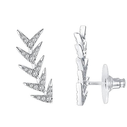 PAVOI 14K Gold Plated Cubic Zirconia Ear Crawler Earrings - Faux Diamond Ear Climber Fashion Earrings for Women - style: Arrow