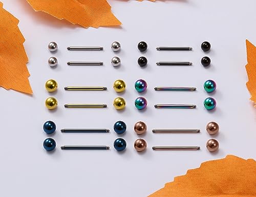 16G 14G Surgical Steel Shiny Ball Nipple Tongue Shield Ring Barbell Body Piercing Jewelry Retainer 12-16mm 12PCS - style: 12PCS - 16G Mix Color
