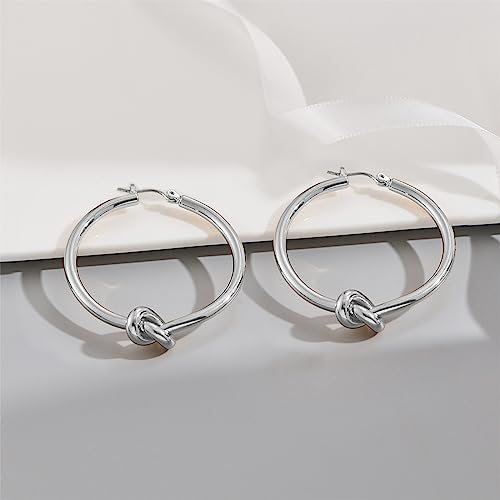 Large Gold Knot Hoop Earrings for Women 18K Gold Hoop Earrings Statement Lightweight Hoops Trendy Gold Hoops Earrings Jewelry - color: B-Big Hoop Earrings-Silver