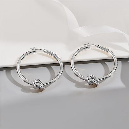 Large Gold Knot Hoop Earrings for Women 18K Gold Hoop Earrings Statement Lightweight Hoops Trendy Gold Hoops Earrings Jewelry - color: B-Big Hoop Earrings-Silver