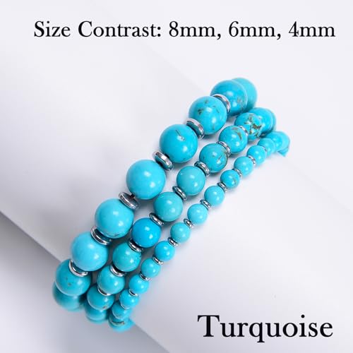 468Handmade Adjustable Natural Gemstone Crystal Bracelet Healing Power Energy Inspirational Gifts with Card for Unisex - color: 25-Turquoise (Safety), size: 4mm