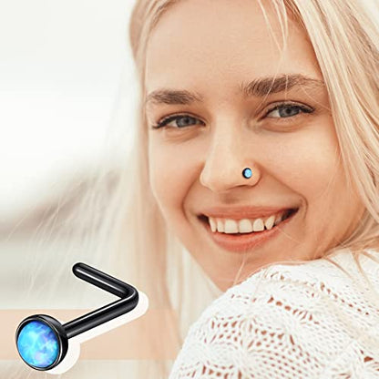 18 Pcs Dangle Nose Ring L Shaped Dangling Nose Stud Nose Ring Hoop Indian Nose Piercing Jewelry with Charm - color: Black
