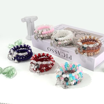 Bohemian Glass Beaded Wrap Bracelets Multi-Layer Stackable Hand Jewelry Set - color: black