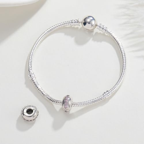 KEQ Clip Spacer Charm for Bracelet 925 Silver Pave Cubic Zirconia Clip Lock Stopper Bead Spacer For Women Bracelets Stopper Birthday Gifts European Openable Beads 2pcs - color: Silver CZ