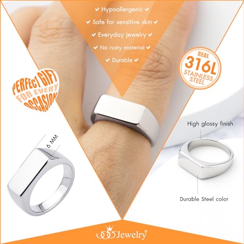 555Jewelry Stainless Steel Solid Plain High Polish Round Signet Ring for Men - color: Rectangle Silver