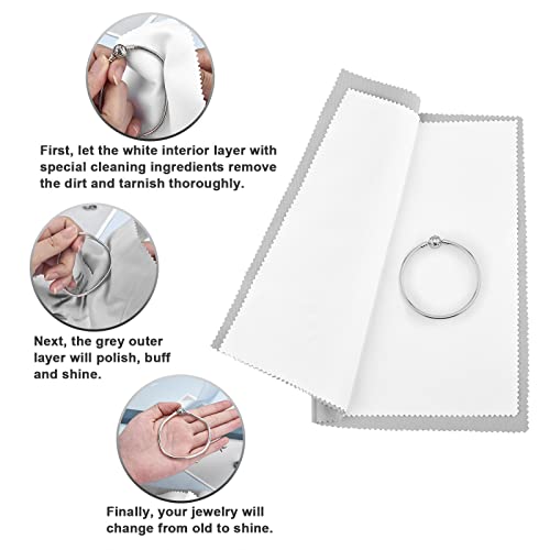 SEVENWELL Silver Polishing Cloth, 2PCS Large Jewelry Cleaning Cloths | Dual-Layer Cleaning, Large 10" × 12", Reusable, Removes Tarnish, Restores Shine, For Sterling Silver, Gold & Platinum - color: Light Gray