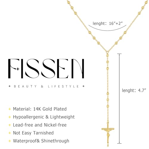 14K Gold Plated Layered Lariat Necklace for Women - Waterproof Non-Tarnish Dainty Gold Chain Necklace, Long Boho Statement Jewelry for Wedding, Prom, Summer Vacation Gifts - color: Cross Y Necklace-Gold