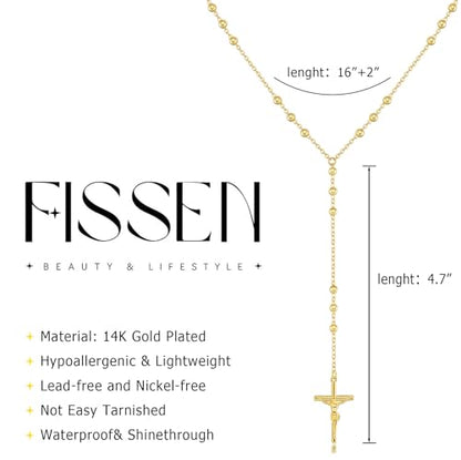 14K Gold Plated Layered Lariat Necklace for Women - Waterproof Non-Tarnish Dainty Gold Chain Necklace, Long Boho Statement Jewelry for Wedding, Prom, Summer Vacation Gifts - color: Cross Y Necklace-Gold