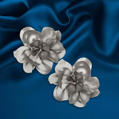 2Pack 6inch Extra Large Satin Brooches Lapel Pins Dainty Elegant Fabric Camellia Rose Flower Brooch Pin for Women Wedding Part Dance Clothes Accessories Jewelry - color: Grey