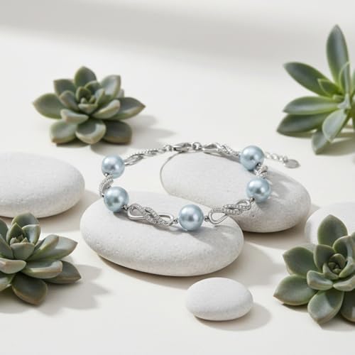 Pearl Bracelet 18K White Gold Plated Infinity Bracelet Jewelry for Women - color: blue