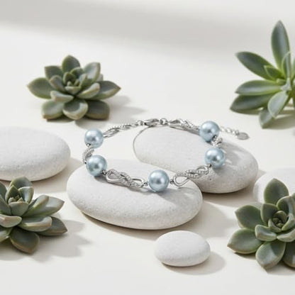 Pearl Bracelet 18K White Gold Plated Infinity Bracelet Jewelry for Women - color: blue