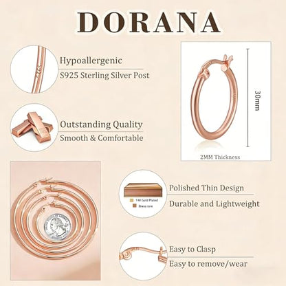 2mm Thin 14K Gold Plated Large S925 Sterling Silver Hoop Earrings for Women Hypoallergenic Big Hoop Non Tarnish Earrings Lightweight 20/30/40/50/60/70mm - color: Rose Gold-30mm