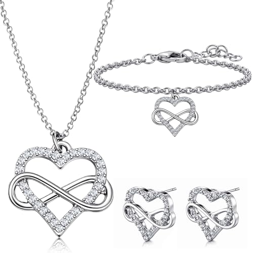 3 Pcs Heart Bow Snow Jewelry Set | Heart Necklace with Bracelet Earring, Snow Jewelry Set for Women, Bow Charms Toggle Gifts - color: Silver, style: Heart Sign