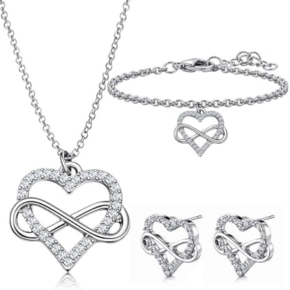 3 Pcs Heart Bow Snow Jewelry Set | Heart Necklace with Bracelet Earring, Snow Jewelry Set for Women, Bow Charms Toggle Gifts - color: Silver, style: Heart Sign