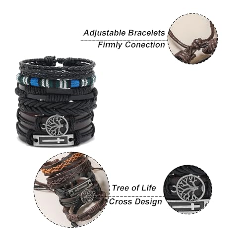36Pcs Braided Leather Bracelets for Men Women Wrap Wood Beads Cuff Bracelet Hemp Cords Ethnic Tribal Handmade Wrap Wristband Bracelets Set Adjustable