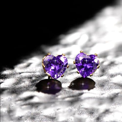 8mm Heart-Cut Birthstone Stud Earrings for Women – 18K Gold Plated Hypoallergenic Cubic Zirconia Earrings, Nickel Free, 12 Months Colors, Everyday Jewelry, Gift for Her, Bridal, Birthday, Christmas - color: 02 Feb Amethyst
