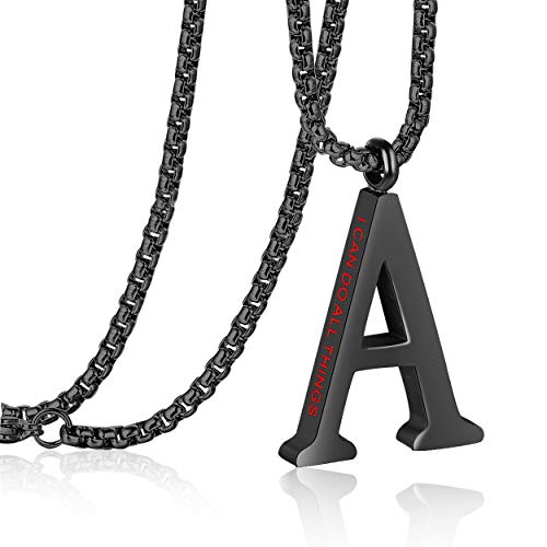 Initial 26 Letter A to Z Pendant Necklace for Teen Women Men 24" Chain | Large Alphabet Letter Personalized Charm Pendant,Engraving Red 'I CAN DO ...' on Back - style: A+