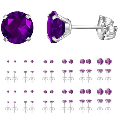 12 Pairs Stud Earrings Set, Hypoallergenic Surgical Stainless Steel 316L Earring for Women Men, Small Earring Studs Pack with Cubic Zirconia - color: Purple-6 Sizes-3，4，5，6，7，8