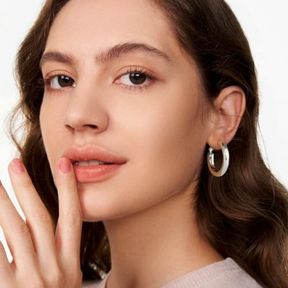 SHOWNII Chunky Gold Hoop Earrings - 14K Gold Plated Earrings for Women Hollow Tube Lightweight Thick Hoops 20/25/30/40mm Valentines Graduation Mother's Day Birthday Gifts - color: 30 Millimeters-White Gold Plated