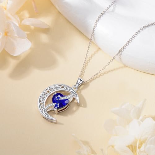 TOUPOP Moon and Star Birthstone Necklace for Women 925 Sterling Silver Celtic Moon Jewelry Birthday Mothers Day Gifts for Mom Wife Her - color: 09-September-Sapphire