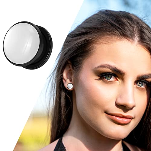 Qmcandy 2pcs 2G-1 inch Stainless Steel Mother of Pearl or Opal Screw Ear Plugs Gauges Piercing - color: cat's eye, black 9/16"