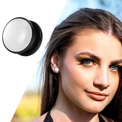 Qmcandy 2pcs 2G-1 inch Stainless Steel Mother of Pearl or Opal Screw Ear Plugs Gauges Piercing - color: cat's eye, black 9/16"